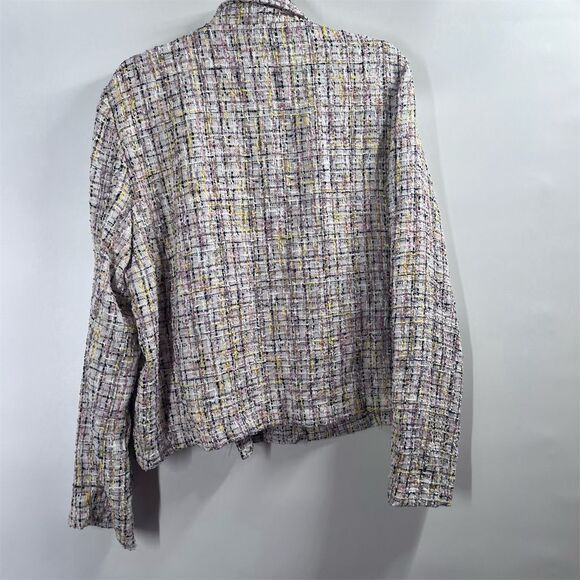 EST 1946 Women's Tweed Moto Jacket XL Multicolor Fringe Zip Mid-Length - Picture 6 of 8